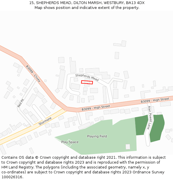 15, SHEPHERDS MEAD, DILTON MARSH, WESTBURY, BA13 4DX: Location map and indicative extent of plot