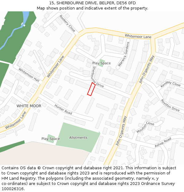 15, SHERBOURNE DRIVE, BELPER, DE56 0FD: Location map and indicative extent of plot
