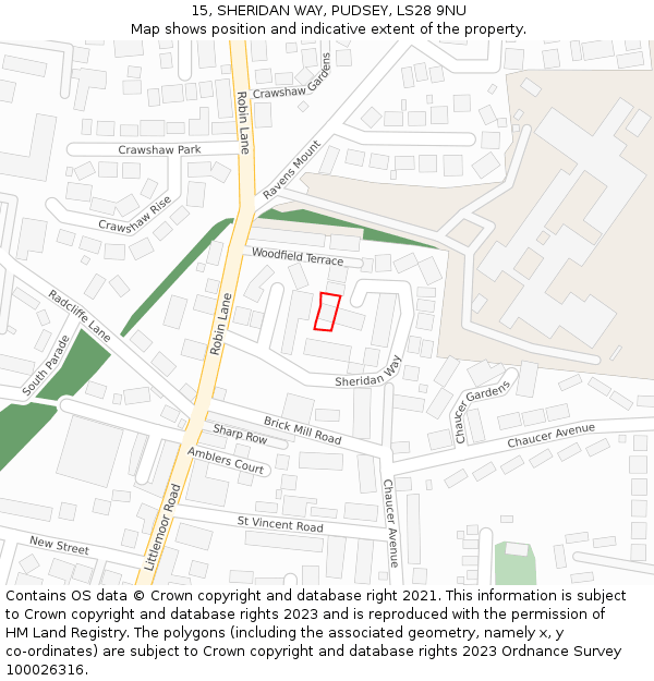 15, SHERIDAN WAY, PUDSEY, LS28 9NU: Location map and indicative extent of plot