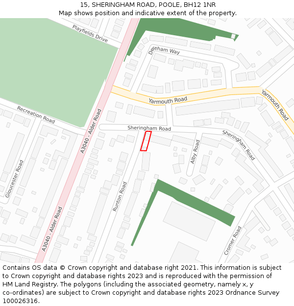 15, SHERINGHAM ROAD, POOLE, BH12 1NR: Location map and indicative extent of plot