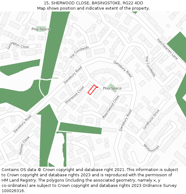 15, SHERWOOD CLOSE, BASINGSTOKE, RG22 4DD: Location map and indicative extent of plot