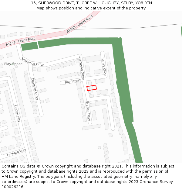 15, SHERWOOD DRIVE, THORPE WILLOUGHBY, SELBY, YO8 9TN: Location map and indicative extent of plot