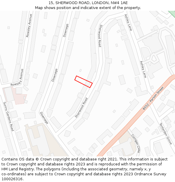 15, SHERWOOD ROAD, LONDON, NW4 1AE: Location map and indicative extent of plot