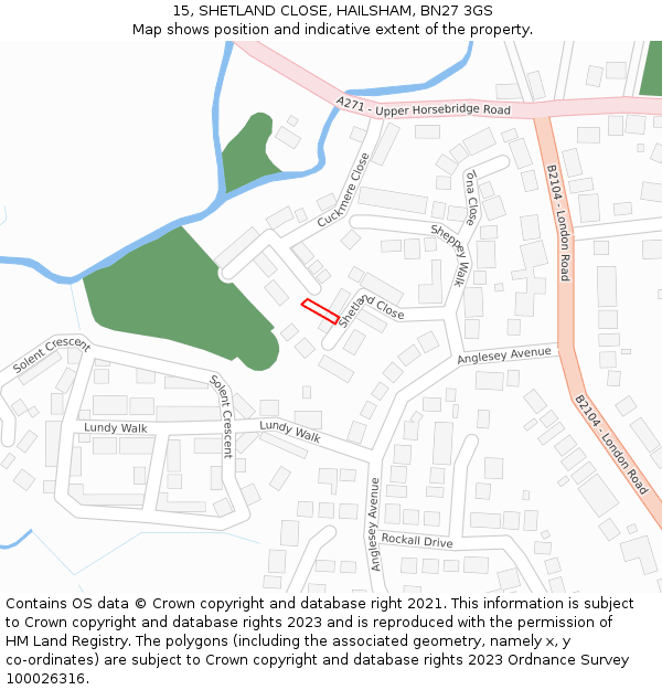 15, SHETLAND CLOSE, HAILSHAM, BN27 3GS: Location map and indicative extent of plot