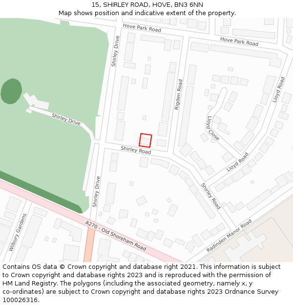 15, SHIRLEY ROAD, HOVE, BN3 6NN: Location map and indicative extent of plot