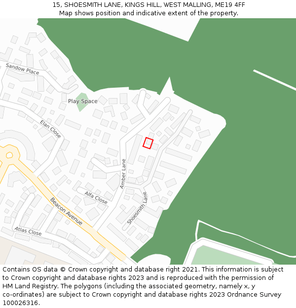 15, SHOESMITH LANE, KINGS HILL, WEST MALLING, ME19 4FF: Location map and indicative extent of plot