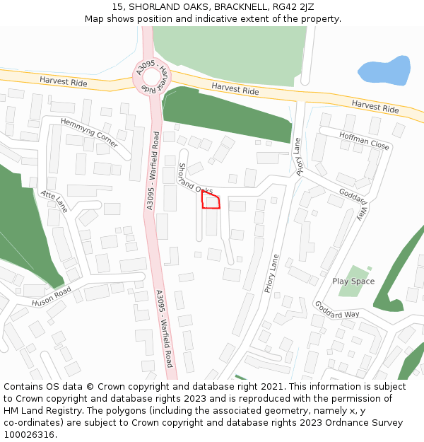 15, SHORLAND OAKS, BRACKNELL, RG42 2JZ: Location map and indicative extent of plot