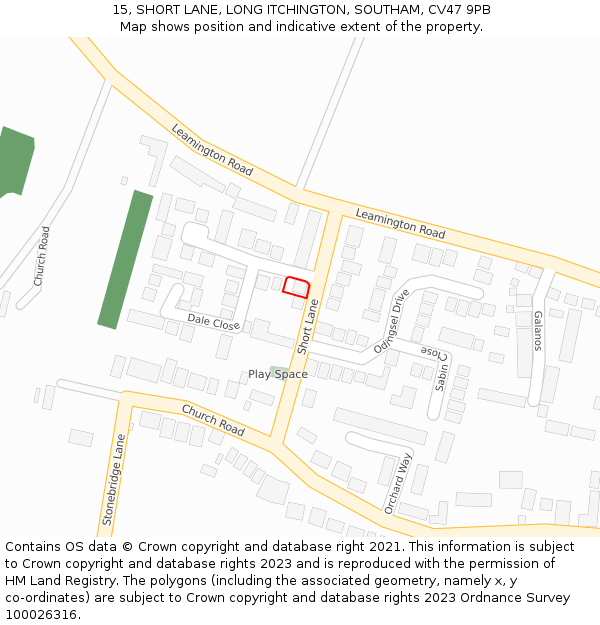 15, SHORT LANE, LONG ITCHINGTON, SOUTHAM, CV47 9PB: Location map and indicative extent of plot