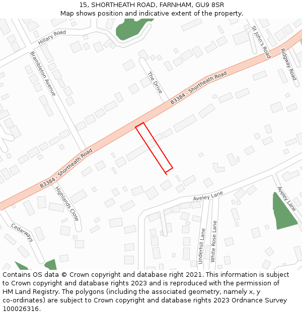 15, SHORTHEATH ROAD, FARNHAM, GU9 8SR: Location map and indicative extent of plot
