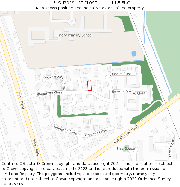 15, SHROPSHIRE CLOSE, HULL, HU5 5UG: Location map and indicative extent of plot