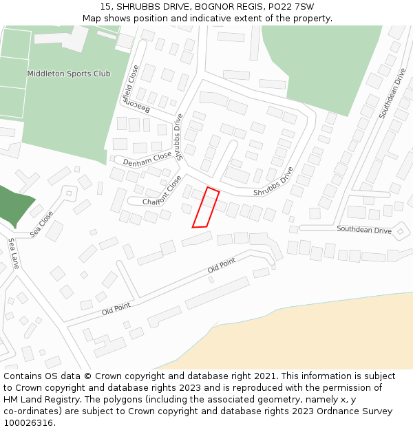 15, SHRUBBS DRIVE, BOGNOR REGIS, PO22 7SW: Location map and indicative extent of plot