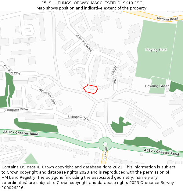 15, SHUTLINGSLOE WAY, MACCLESFIELD, SK10 3SG: Location map and indicative extent of plot