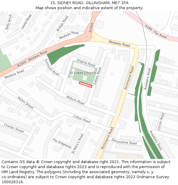 15, SIDNEY ROAD, GILLINGHAM, ME7 1PA: Location map and indicative extent of plot