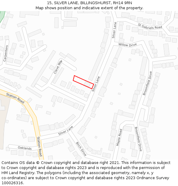 15, SILVER LANE, BILLINGSHURST, RH14 9RN: Location map and indicative extent of plot