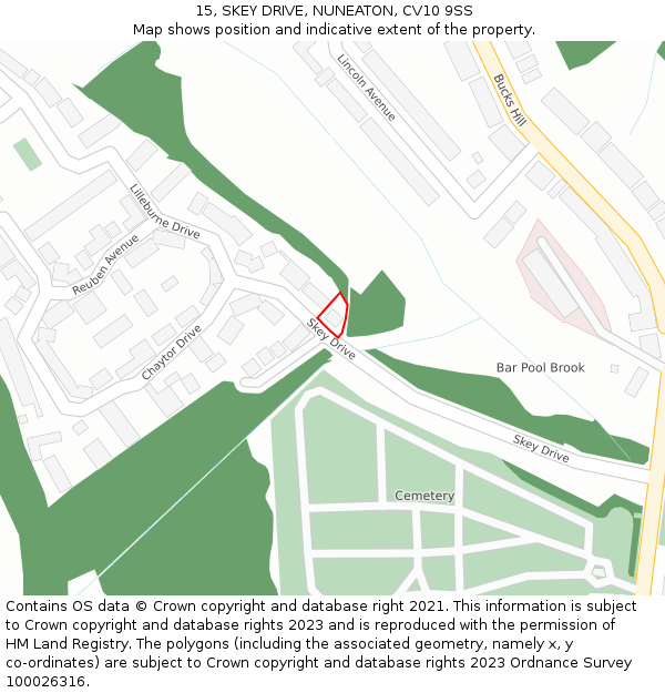 15, SKEY DRIVE, NUNEATON, CV10 9SS: Location map and indicative extent of plot