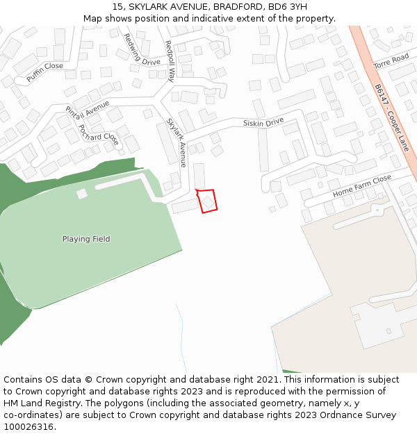 15, SKYLARK AVENUE, BRADFORD, BD6 3YH: Location map and indicative extent of plot