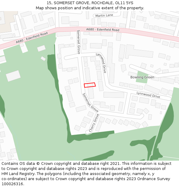 15, SOMERSET GROVE, ROCHDALE, OL11 5YS: Location map and indicative extent of plot