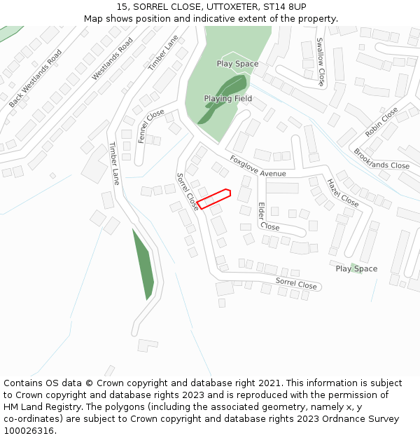 15, SORREL CLOSE, UTTOXETER, ST14 8UP: Location map and indicative extent of plot