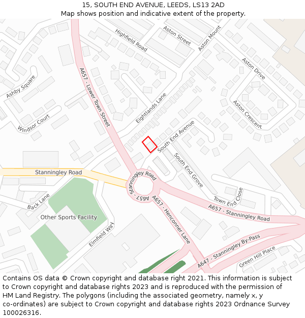 15, SOUTH END AVENUE, LEEDS, LS13 2AD: Location map and indicative extent of plot
