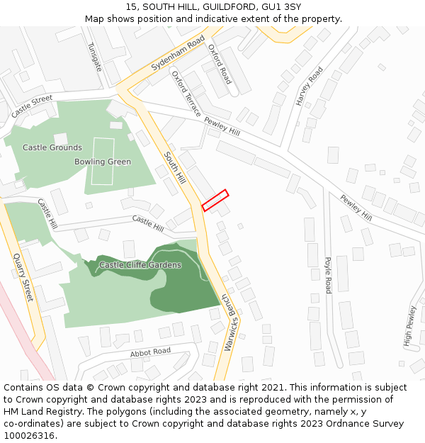 15, SOUTH HILL, GUILDFORD, GU1 3SY: Location map and indicative extent of plot