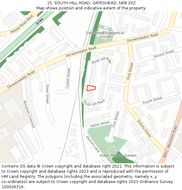 15, SOUTH HILL ROAD, GATESHEAD, NE8 2XZ: Location map and indicative extent of plot