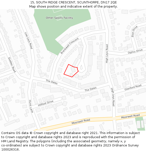 15, SOUTH RIDGE CRESCENT, SCUNTHORPE, DN17 2QE: Location map and indicative extent of plot