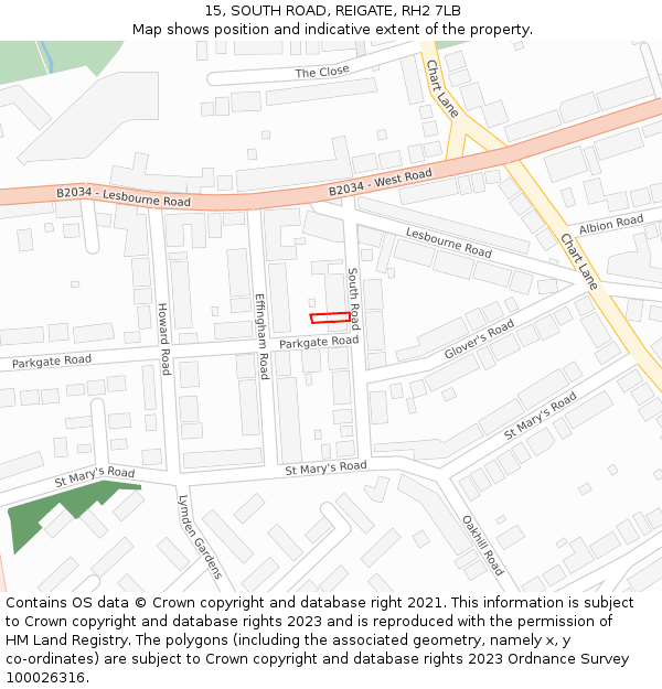 15, SOUTH ROAD, REIGATE, RH2 7LB: Location map and indicative extent of plot