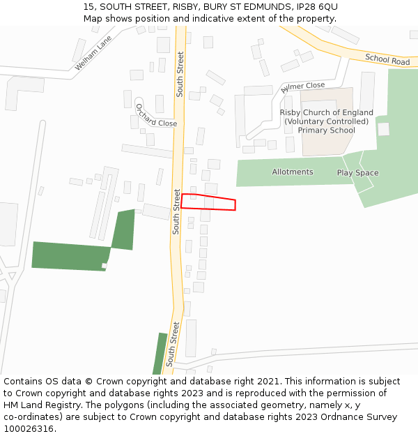 15, SOUTH STREET, RISBY, BURY ST EDMUNDS, IP28 6QU: Location map and indicative extent of plot