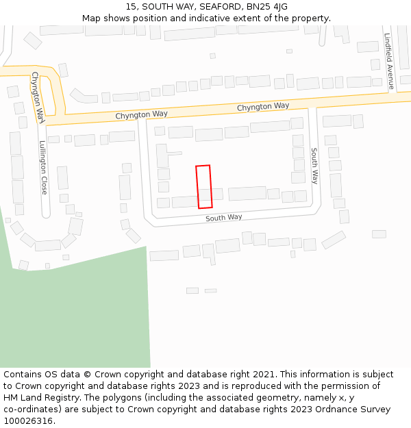 15, SOUTH WAY, SEAFORD, BN25 4JG: Location map and indicative extent of plot