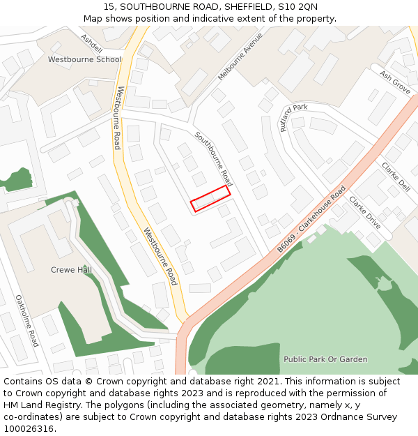 15, SOUTHBOURNE ROAD, SHEFFIELD, S10 2QN: Location map and indicative extent of plot