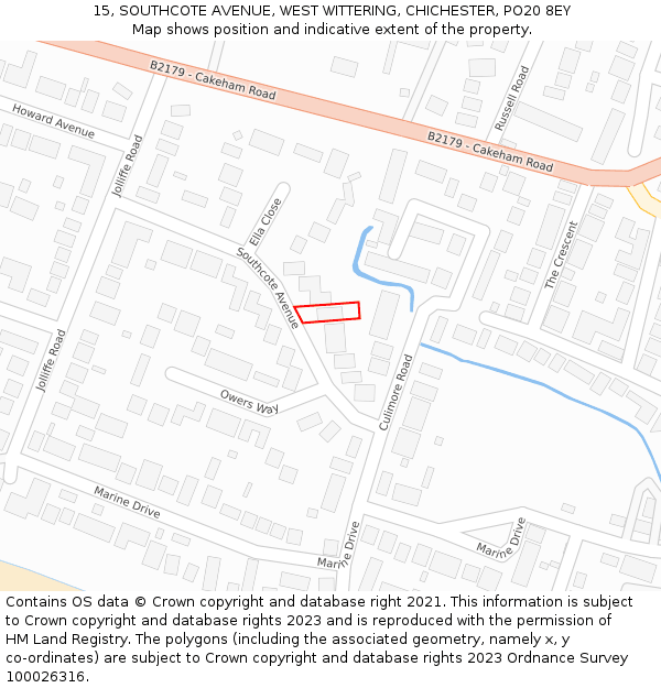 15, SOUTHCOTE AVENUE, WEST WITTERING, CHICHESTER, PO20 8EY: Location map and indicative extent of plot