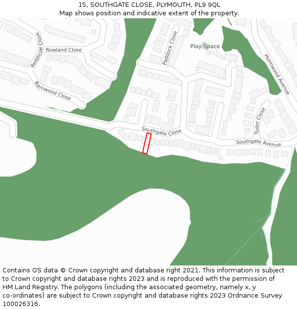 15, SOUTHGATE CLOSE, PLYMOUTH, PL9 9QL: Location map and indicative extent of plot