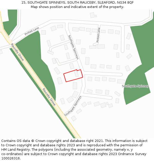 15, SOUTHGATE SPINNEYS, SOUTH RAUCEBY, SLEAFORD, NG34 8QF: Location map and indicative extent of plot