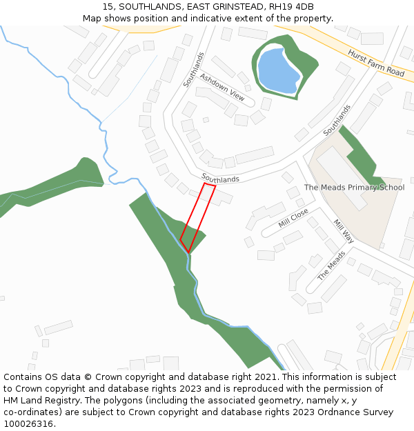 15, SOUTHLANDS, EAST GRINSTEAD, RH19 4DB: Location map and indicative extent of plot