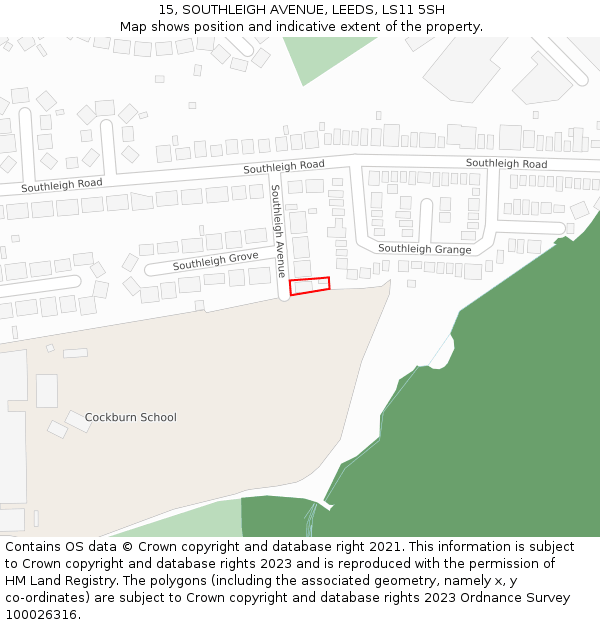 15, SOUTHLEIGH AVENUE, LEEDS, LS11 5SH: Location map and indicative extent of plot