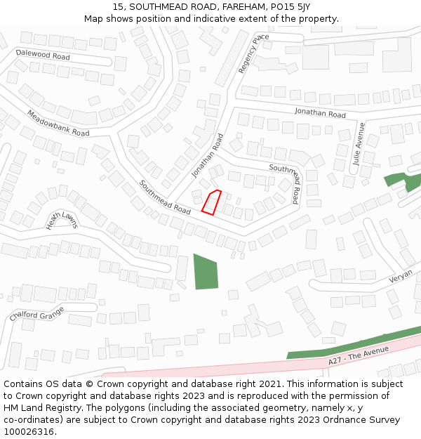 15, SOUTHMEAD ROAD, FAREHAM, PO15 5JY: Location map and indicative extent of plot