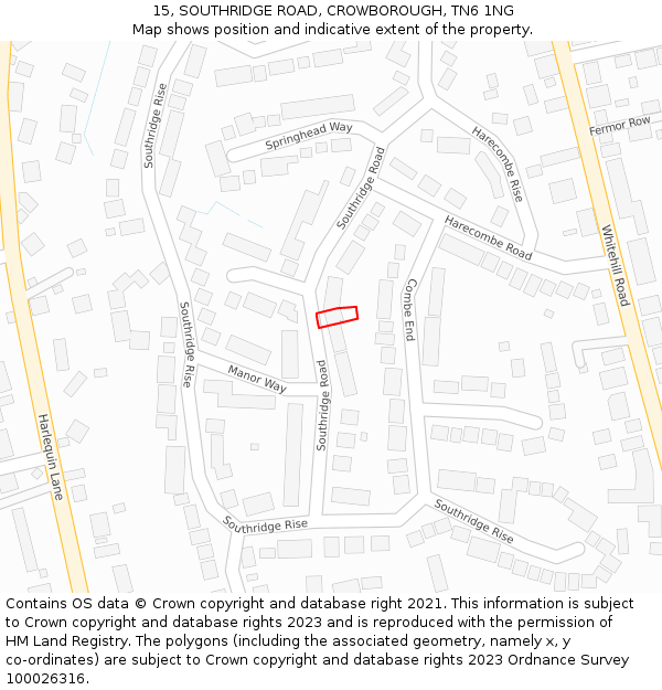 15, SOUTHRIDGE ROAD, CROWBOROUGH, TN6 1NG: Location map and indicative extent of plot
