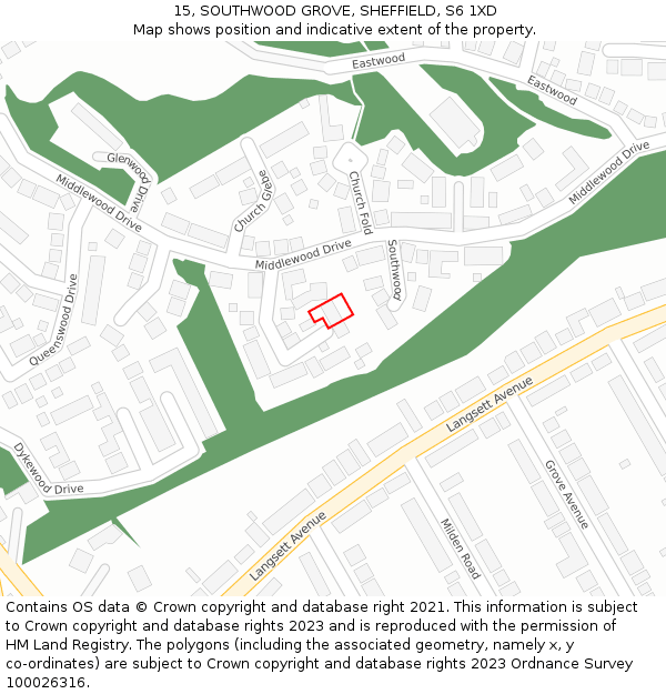 15, SOUTHWOOD GROVE, SHEFFIELD, S6 1XD: Location map and indicative extent of plot