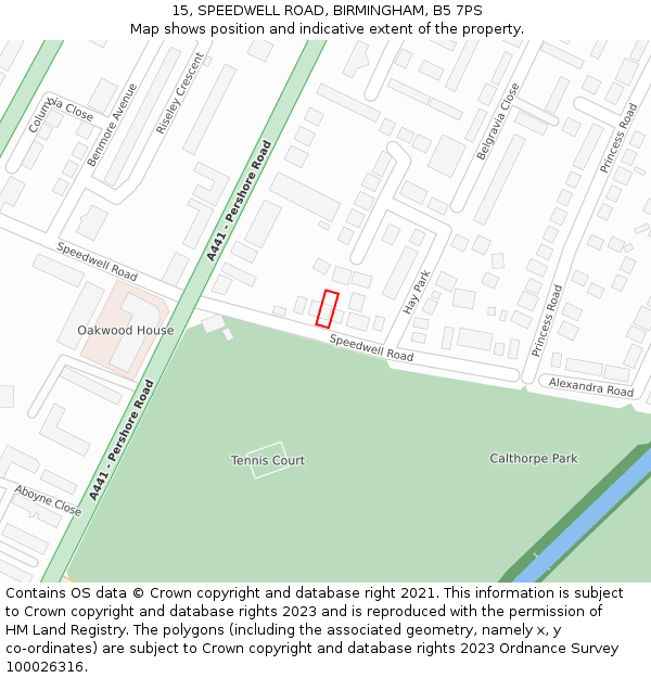 15, SPEEDWELL ROAD, BIRMINGHAM, B5 7PS: Location map and indicative extent of plot