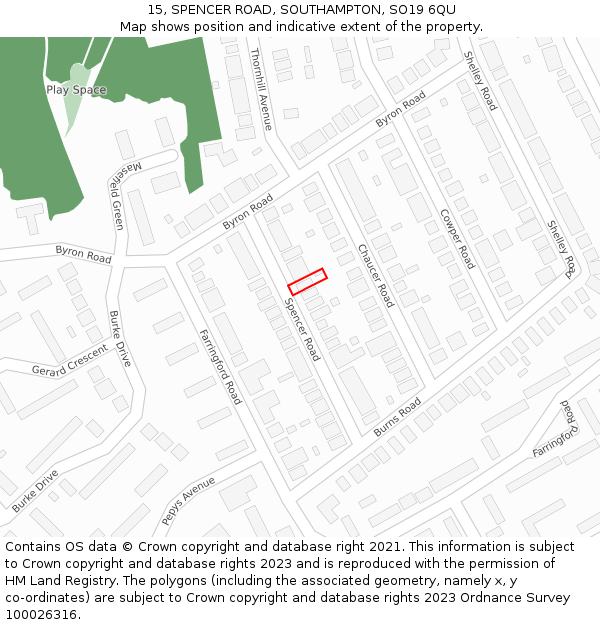 15, SPENCER ROAD, SOUTHAMPTON, SO19 6QU: Location map and indicative extent of plot