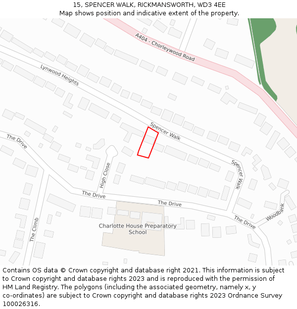 15, SPENCER WALK, RICKMANSWORTH, WD3 4EE: Location map and indicative extent of plot