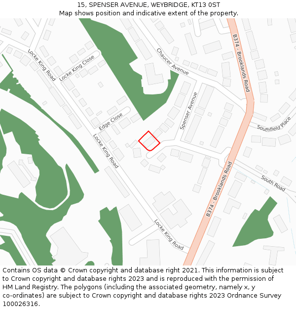 15, SPENSER AVENUE, WEYBRIDGE, KT13 0ST: Location map and indicative extent of plot