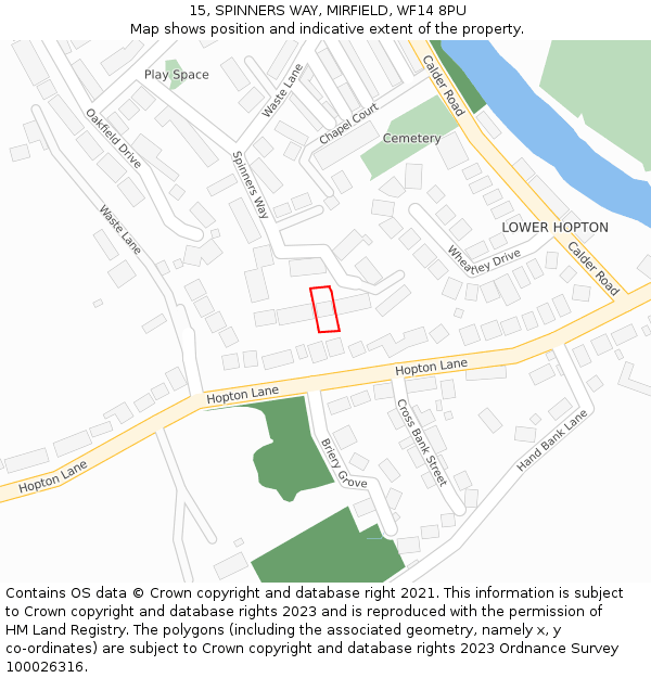15, SPINNERS WAY, MIRFIELD, WF14 8PU: Location map and indicative extent of plot