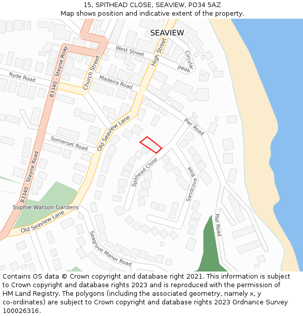 15, SPITHEAD CLOSE, SEAVIEW, PO34 5AZ: Location map and indicative extent of plot