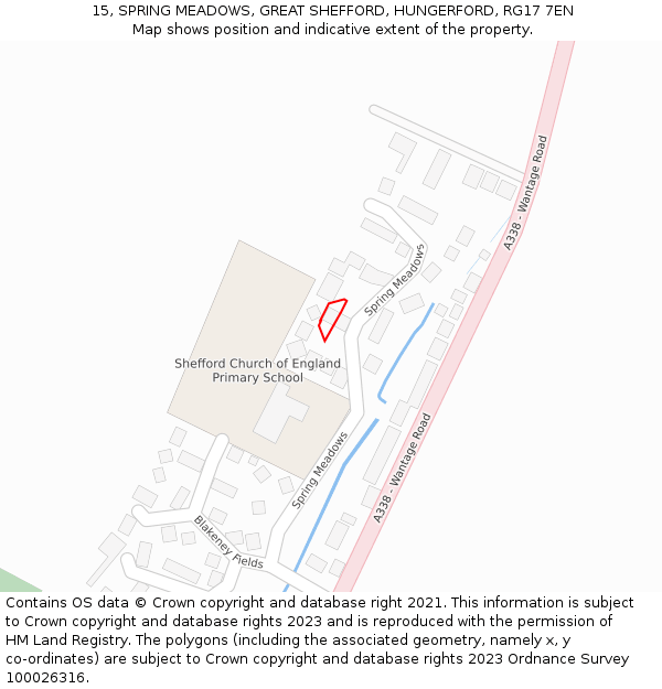 15, SPRING MEADOWS, GREAT SHEFFORD, HUNGERFORD, RG17 7EN: Location map and indicative extent of plot