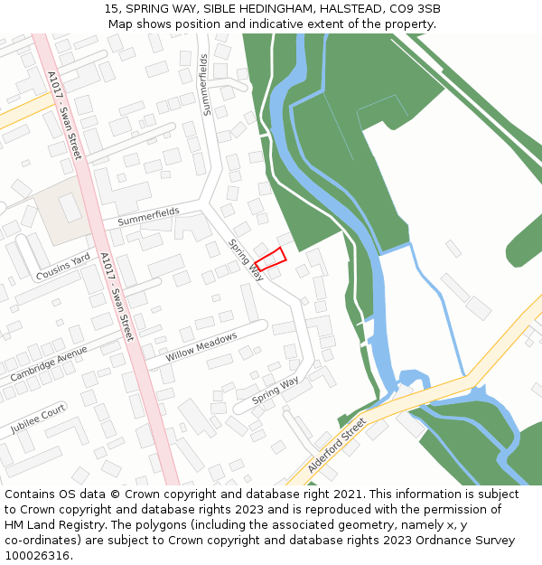 15, SPRING WAY, SIBLE HEDINGHAM, HALSTEAD, CO9 3SB: Location map and indicative extent of plot