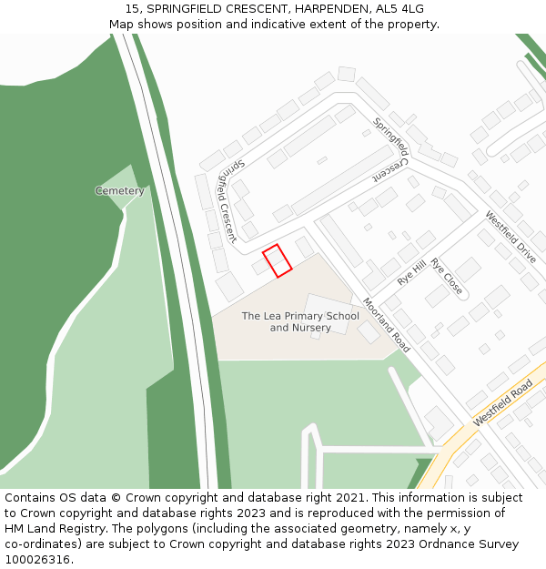 15, SPRINGFIELD CRESCENT, HARPENDEN, AL5 4LG: Location map and indicative extent of plot