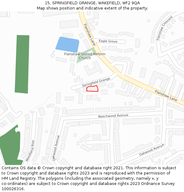 15, SPRINGFIELD GRANGE, WAKEFIELD, WF2 9QA: Location map and indicative extent of plot