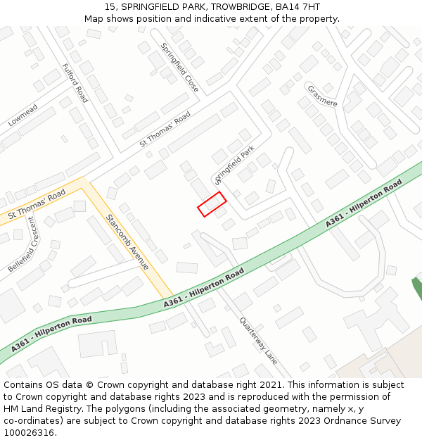 15, SPRINGFIELD PARK, TROWBRIDGE, BA14 7HT: Location map and indicative extent of plot
