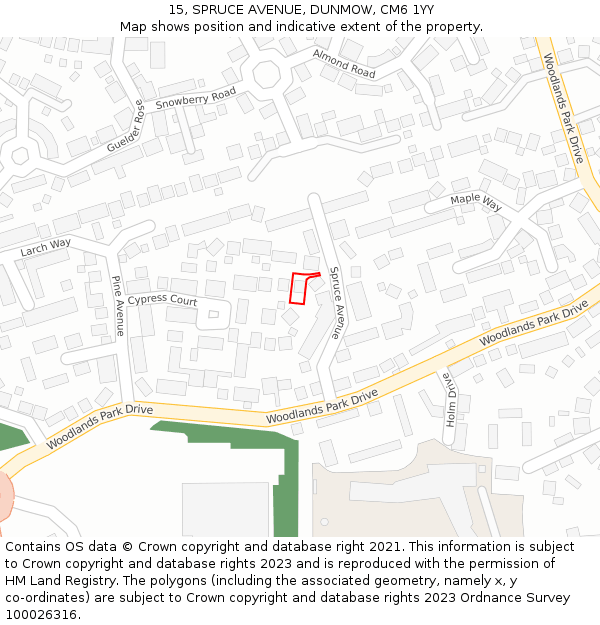 15, SPRUCE AVENUE, DUNMOW, CM6 1YY: Location map and indicative extent of plot